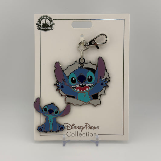 Disney Parks Stitch Medal Keychain and Pin Set